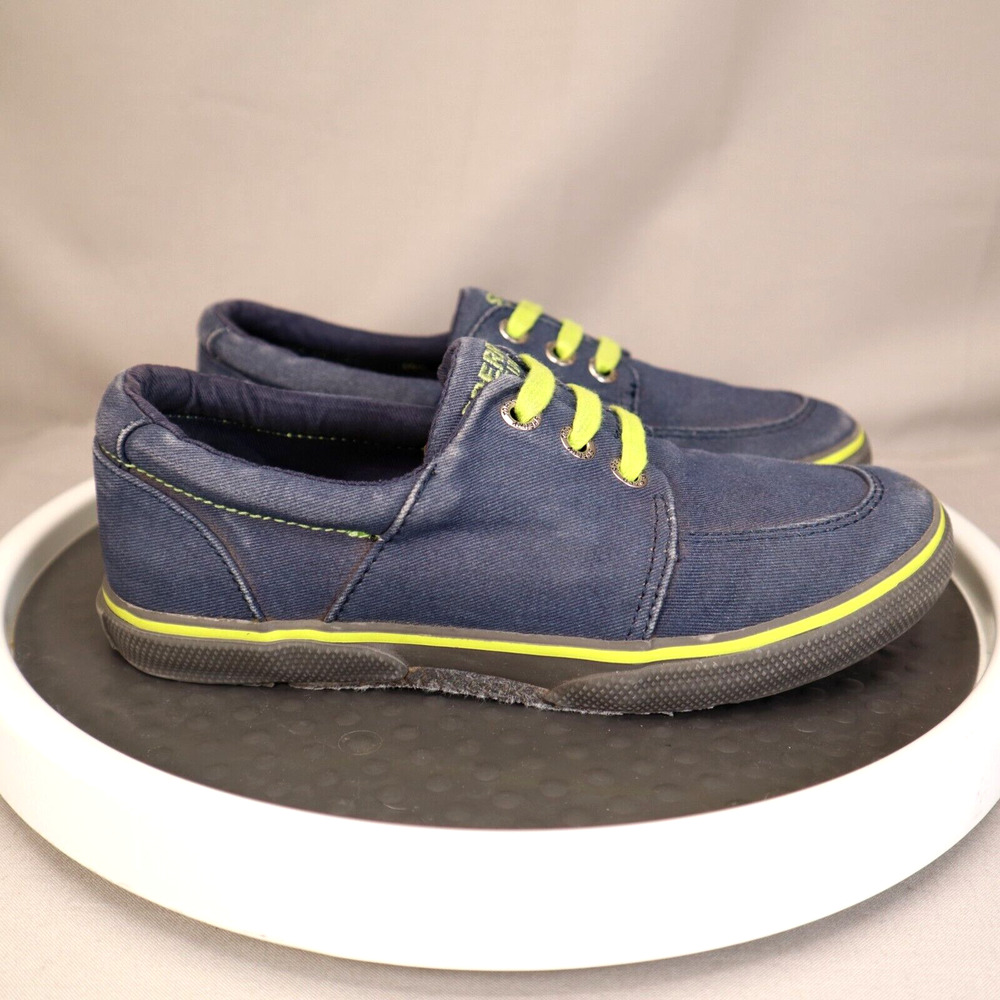 Sperry TopSider Voyager Youth Size 1.5 M Blue / Green Canvas Casual Boat Shoes